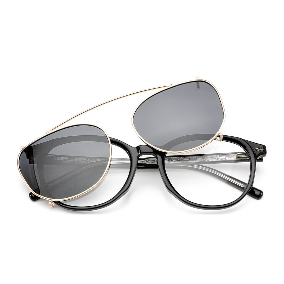 ClipGlide Oval Eyeglasses with Magnetic Clip-On Sunglass Shield